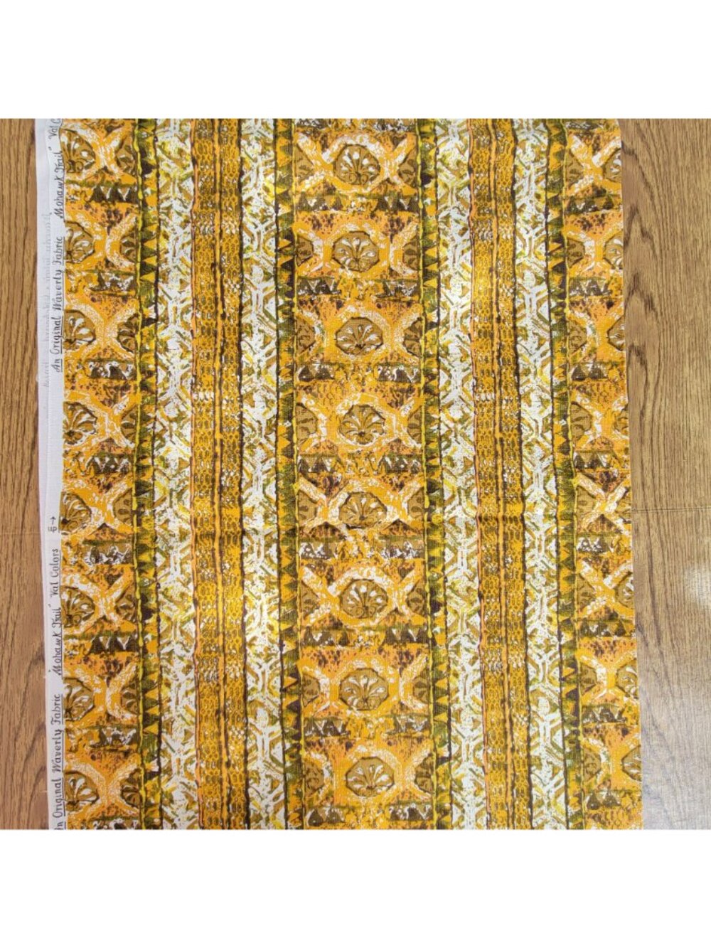 Vintage Waverly Fabric Mohawk Trail Gold & Brown 48" x 125" Cotton Scotchgard